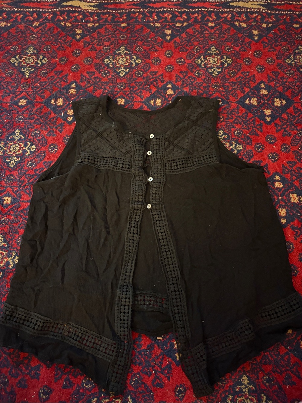 Black Sleeveless Crochet-Trim Tank Top